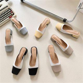Two-tone Chunky Heel Mules