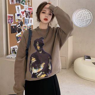 Mock-neck Printed Sweater Khaki - One Size
