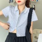Short-sleeve Zip-up Cropped Shirt