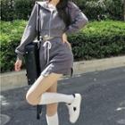 Plain Cropped Tank Top / Long-sleeve Plain Cropped Jacket + Mini Skirt