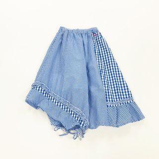 Elastic Waist Check Panel Asymmetrical Skirt