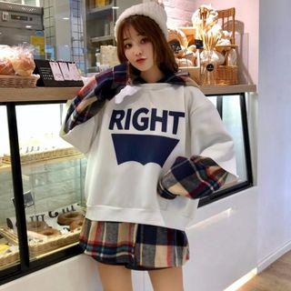 Mock Two-piece Lettering Plaid Hoodie