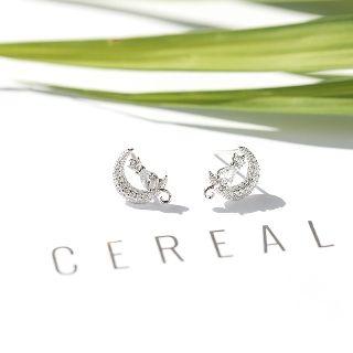Sterling Silver Cz Moon & Cat Studs