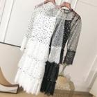 Set: Slipdress + Star Print Long-sleeve Midi A-line Dress
