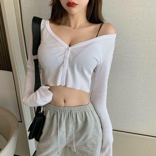 V-neck Long Sleeve Cropped Cardigan