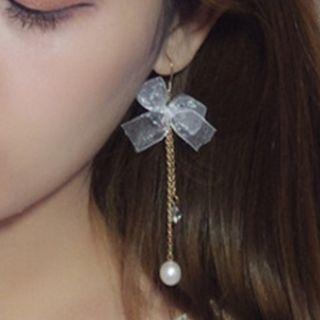 Bow Mesh Faux Pearl Dangle Earring