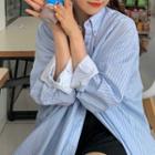 Striped Single-breasted Loose-fit Blouse Top - As Shown In Figure - One Size