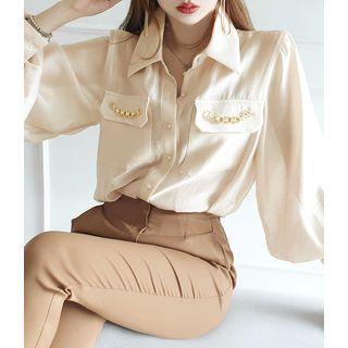 Balloon-sleeve Chine-trim Blouse
