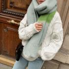 Color-block Knit Scarf Light Mint Green - One Size