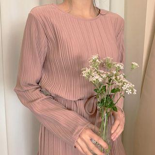 Pleated Dress With Cord Light Pink - One Size