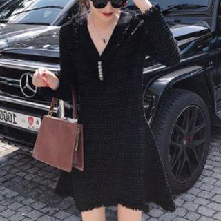 Long-sleeve Fringed Mini A-line Knit Dress