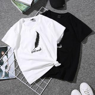 Short-sleeve Feather Embroidered T-shirt / Camisole
