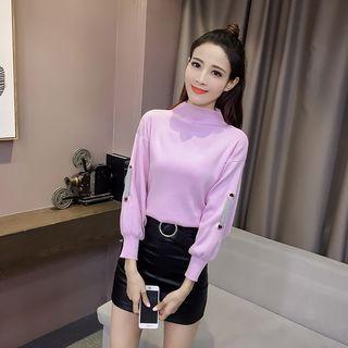 Mock-neck Batwing Lantern Sleeve Knit Top