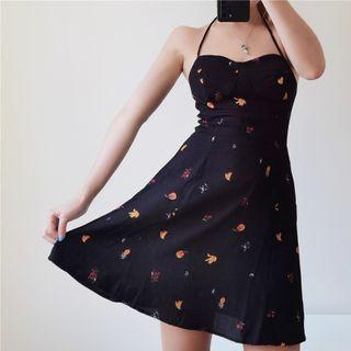 Fruit Print Slim-fit Halter Sleeveless Dress