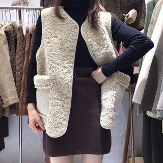 Front Pocket Sleeveless Fleece Button Jacket