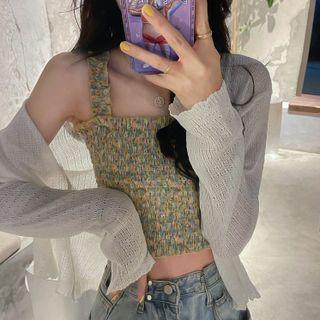 Floral Print Smocked Camisole Top / Cardigan