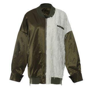 Two-tone Fringed Baseball Jacket Green - One Size
