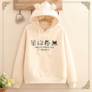 Dog Print Ear-accent Hoodie