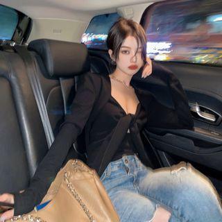 Square-neck Bow Long-sleeve Top