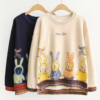 Animal Print Fleece-lined Sweatshirt