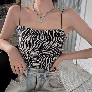 Zebra Camisole Top Black & Light Gray - One Size