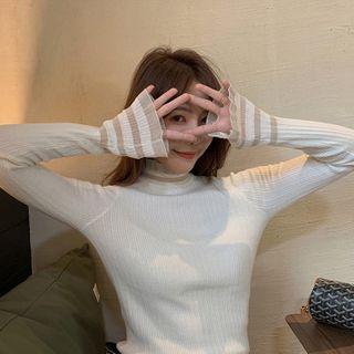 Turtleneck Mesh Panel Knit Top