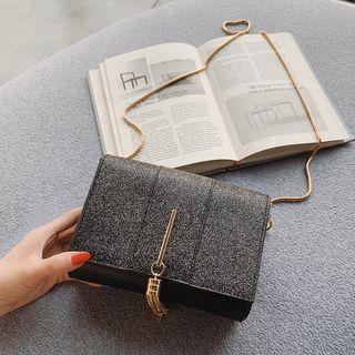 Sequined Metal Fringed Flap Crossbody Bag