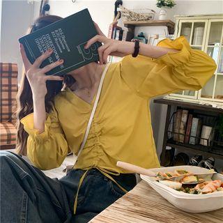 V-neck Drawstring Cropped Blouse