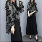 Set: Rose Long-sleeve Top + Wide Leg Pants