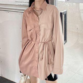 Tie-waist Faux Leather Shirt