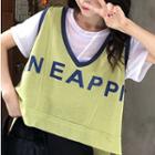 Short-sleeve T-shirt / Contrast Trim Letter Vest