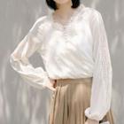 Lace Panel V-neck Chiffon Blouse
