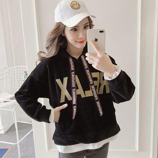 Mock Two-piece Letter Fleece-lined Long-sleeve Sweatshirt