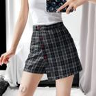 High-waist Heart-accent Asymmetric Mini Skirt