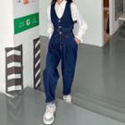 Mock Two-piece Denim Jumpsuit