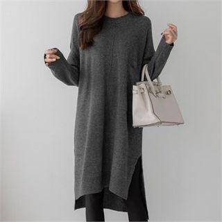 Drop-shoulder Wool Blend Knit Dress