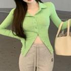 Button Knit Top Green - One Size
