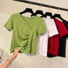 Short-sleeve Single-breast Plain Top
