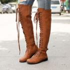 Buckled Lace-up Knee-high Boots