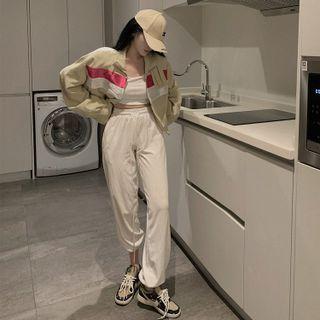 Color Block Zip-up Jacket Almond & Pink & White - One Size
