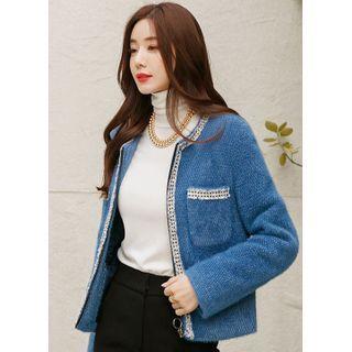 Multi-pocket Furry Zip-up Jacket