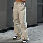 Elastic Waist Low-rise Plain Wide-leg Pants