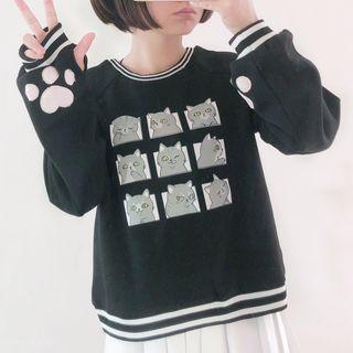 Set: Cat Print Sweatshirt + Choker