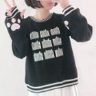 Set: Cat Print Sweatshirt + Choker