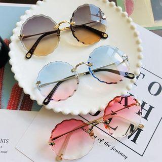 Scallop Trim Round Rimless Sunglasses