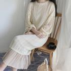 Long-sleeve Perforated Midi Knit Dress