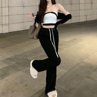 Two-tone Tube Top / Wide Leg Pants