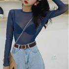 Lettuce-edge Long-sleeve Mesh Top