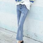 Distressed Buttoned Boot Cut Jeans