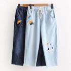 Embroidered Cat Cropped Jeans